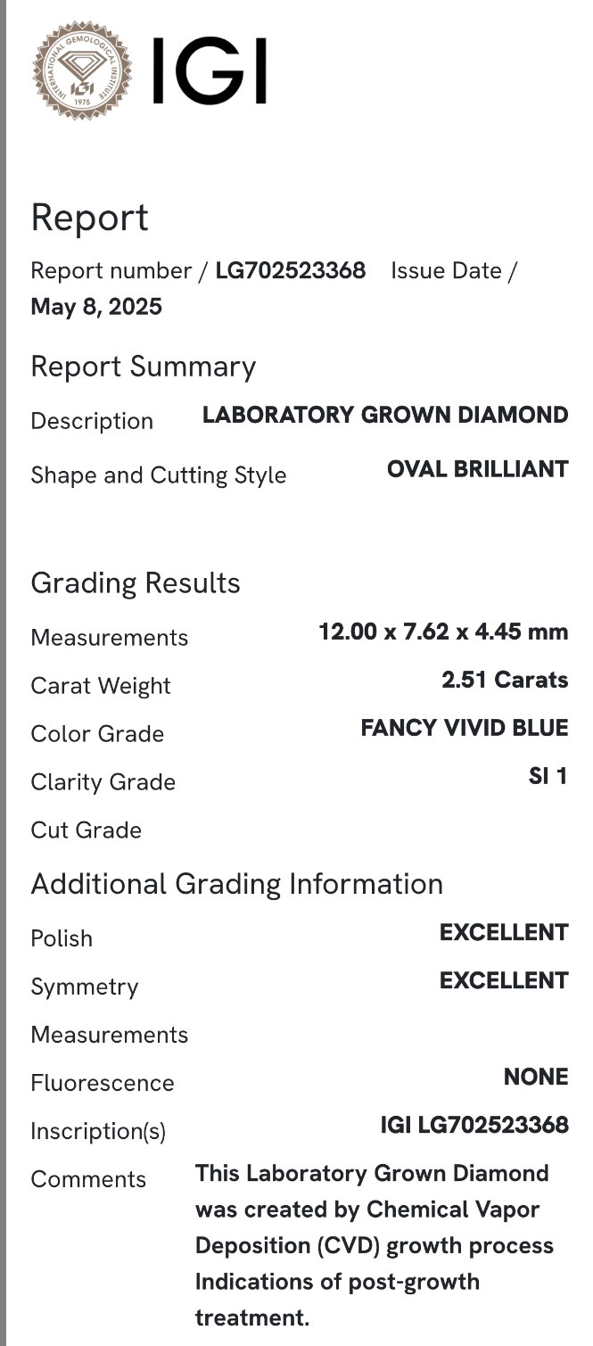 Diamant laboratoire Fancy vive Blue