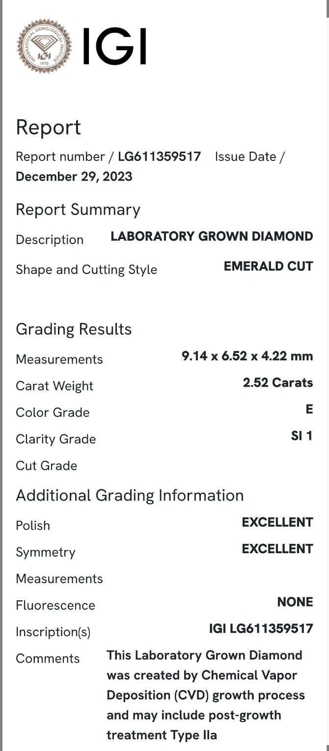 Diamant  synthétique Square  émerald cut