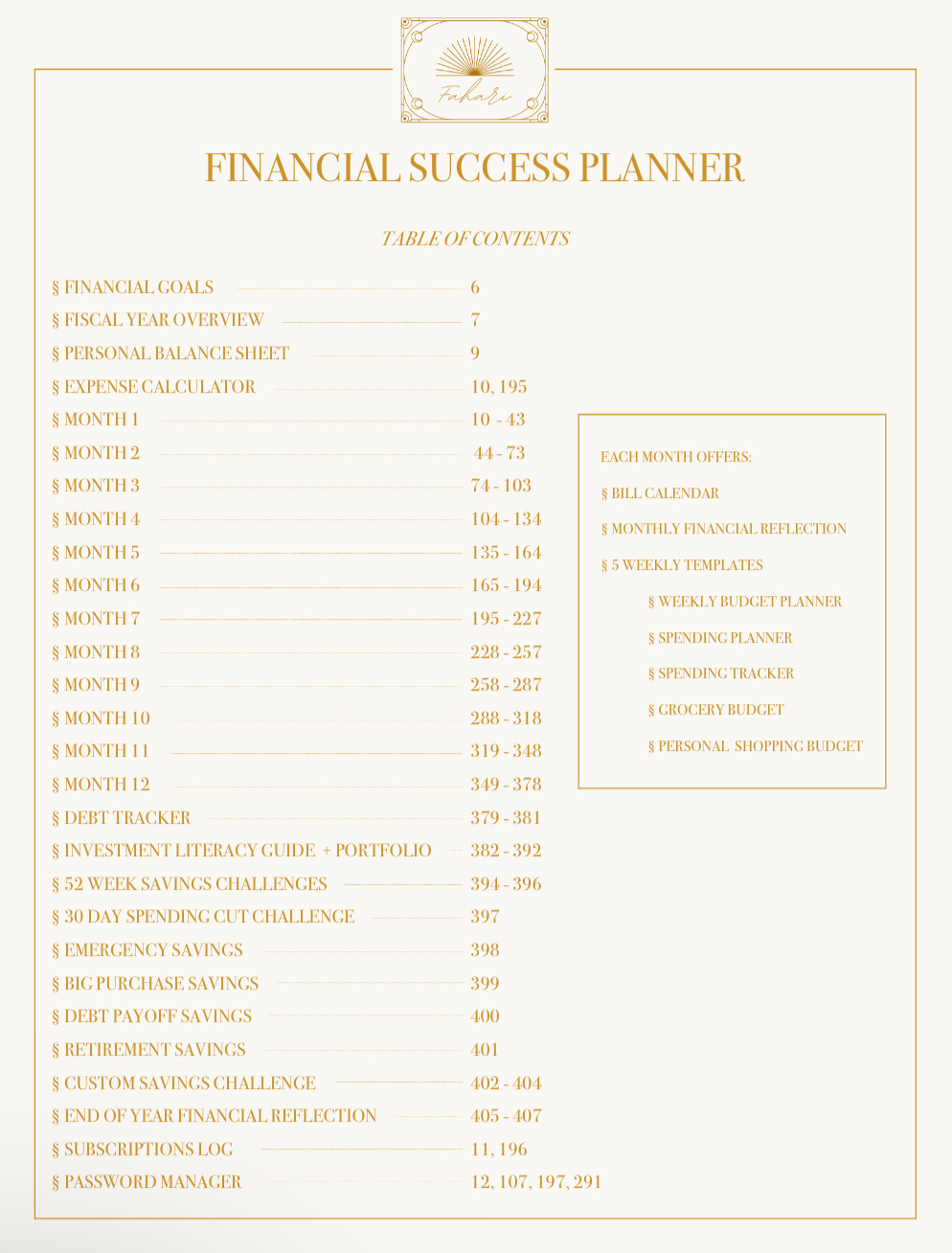 Financial Success Planner - weekly