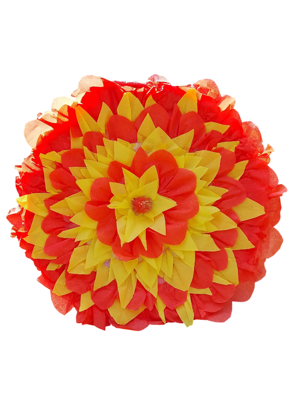 PIÑATA FLOR CIRCULAR AMARILLA Y NARANJA