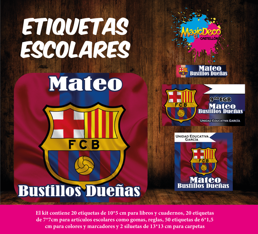 Kit de Etiquetas escolares personalizadas de FC BARCELONA