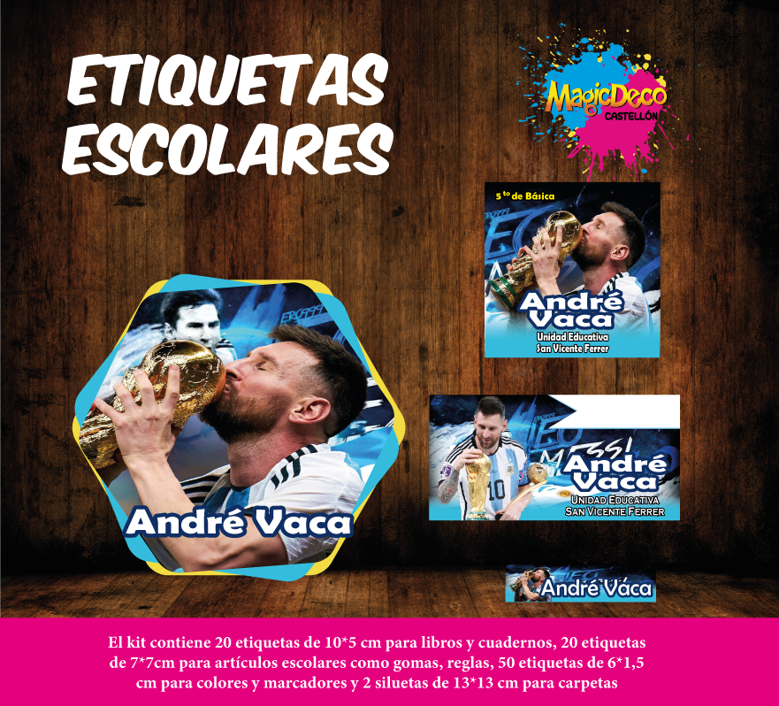 Kit de Etiquetas escolares personalizadas de Messi Argentina