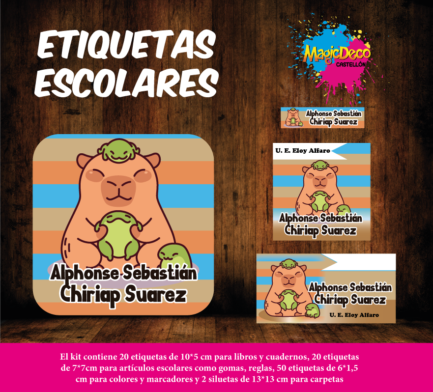 Kit de Etiquetas escolares personalizadas de Capibara