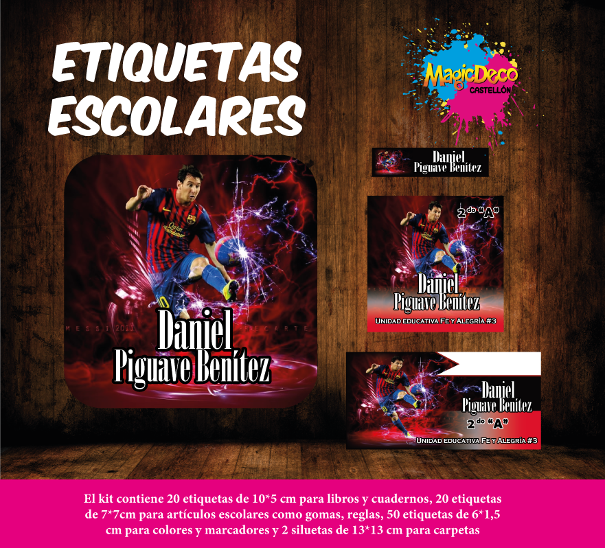 Kit de Etiquetas escolares personalizadas de Messi FCB