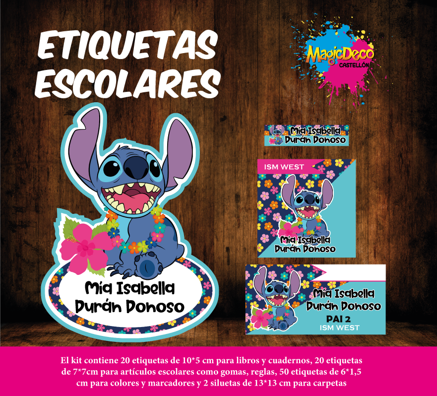 Kit de Etiquetas Escolares Personalizadas de Stitch