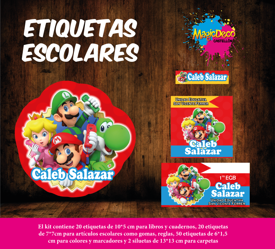 Kit de Etiquetas escolares personalizadas de Mario Bross
