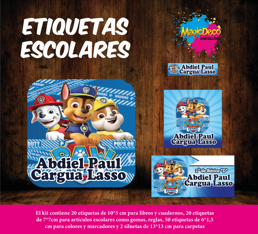 Kit de Etiquetas escolares Paw Patrol