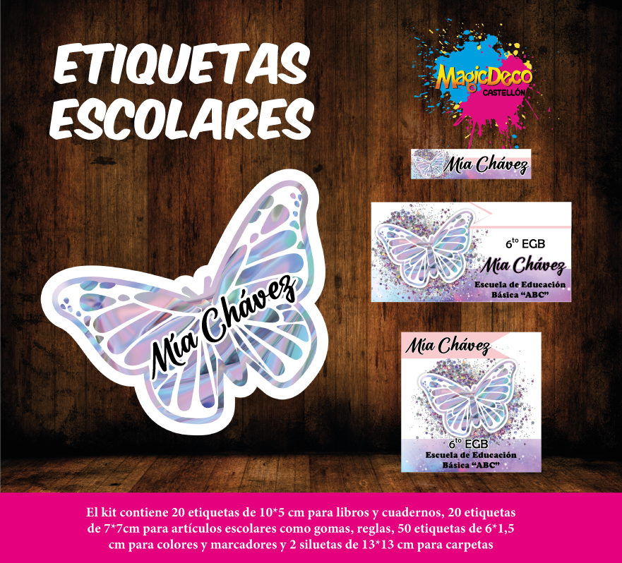 Kit de Etiquetas escolares personalizadas de Mariposa