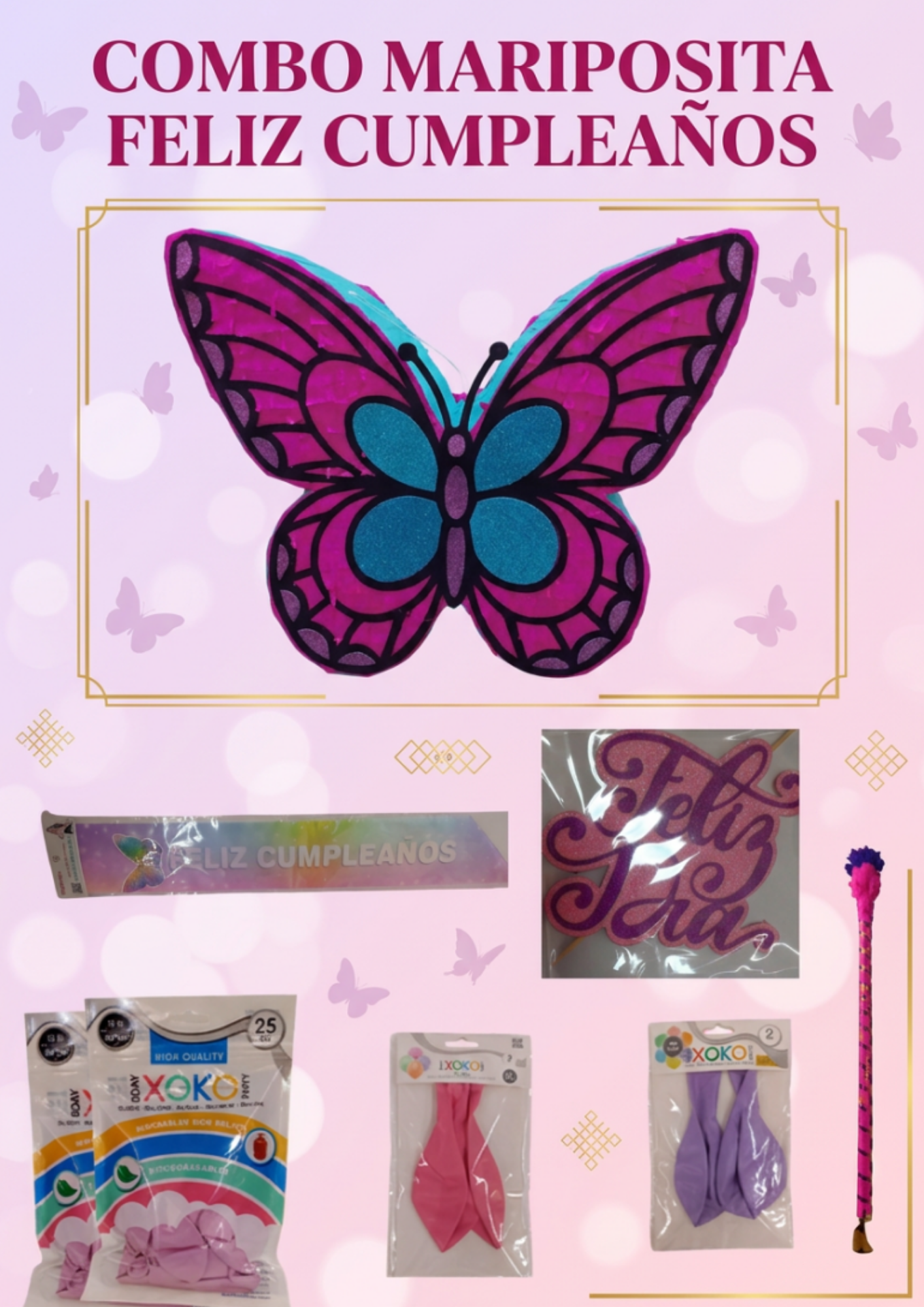 Combo Decoración Mariposita Cumpleaños