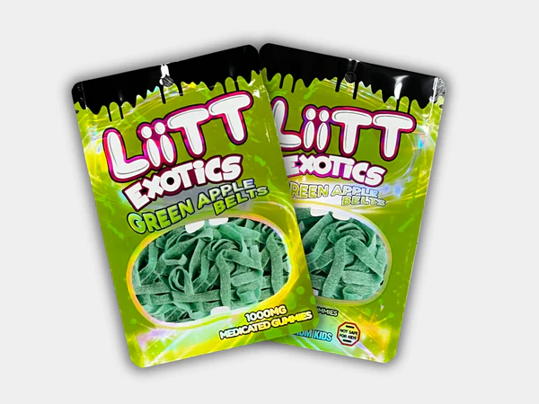 LiiTT Exotics - Medicated Gummies - 1000mg - Green Apple Belts