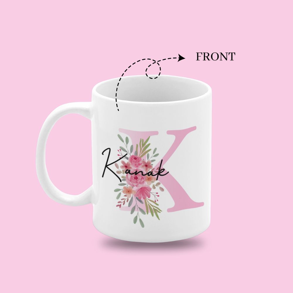 Pink Floral Initial Personalized Mug