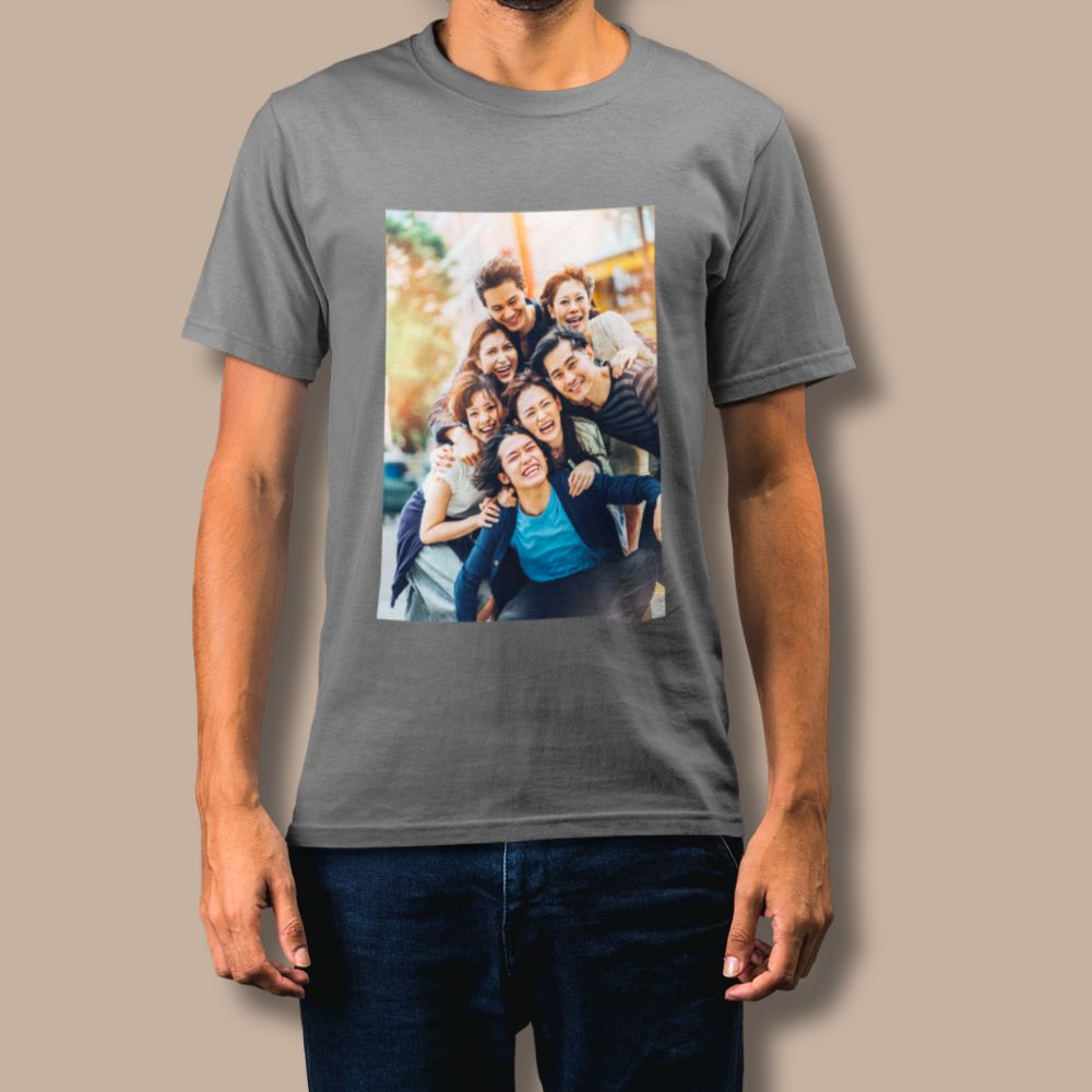 Grey Personalized Photo Printed T-Shirt For Man's And Woman's