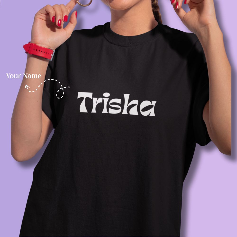 Women's Personalized Name Printed Black T-Shirt 