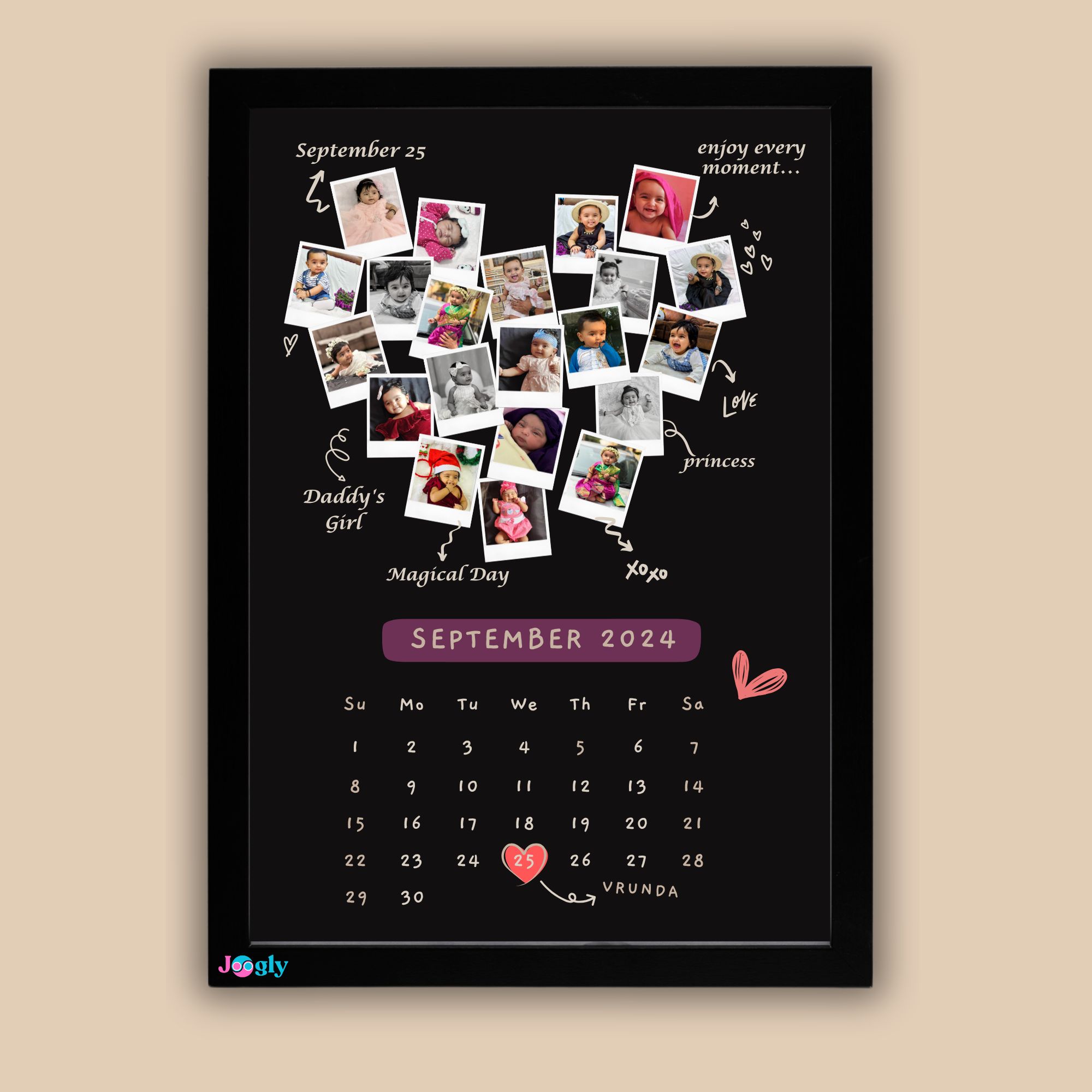 Personalized Heart Photo Calendar Frame | Joogly.in