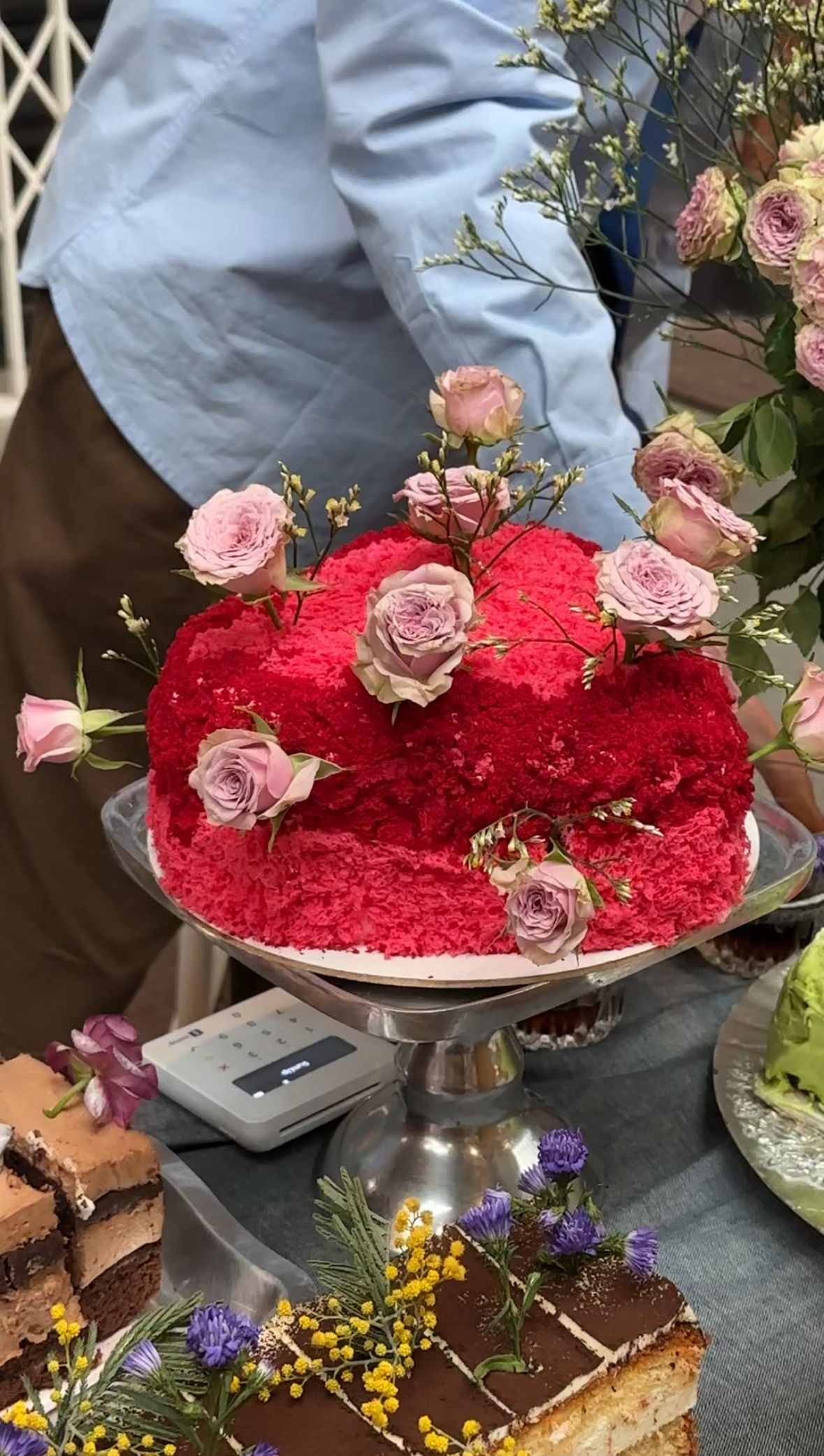 Heart-Shaped Cake with Fresh Flowers