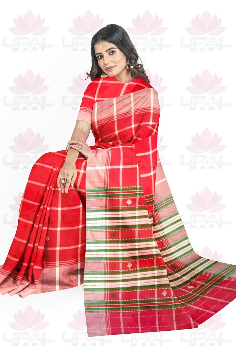 Red Checkered Lumang Fhuta Saree