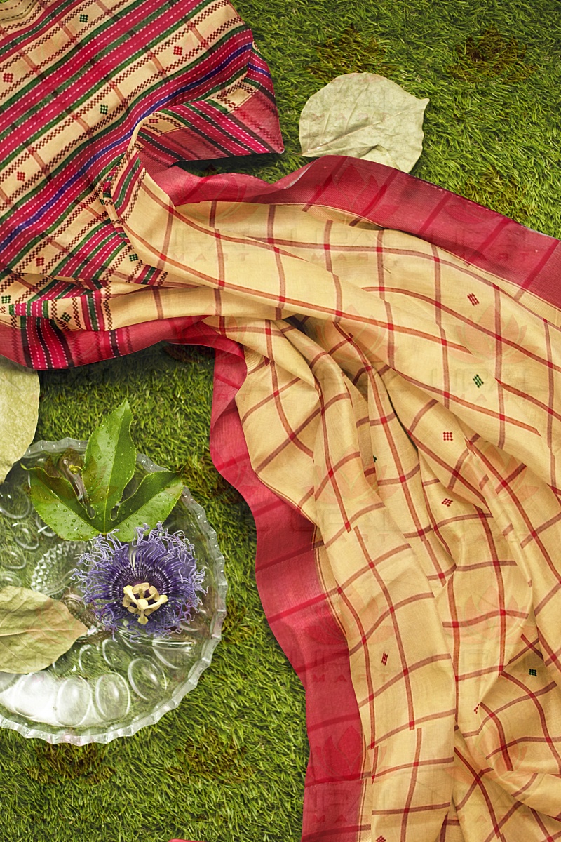 Traditional Yellow and Red Lumang Fhuta Saree