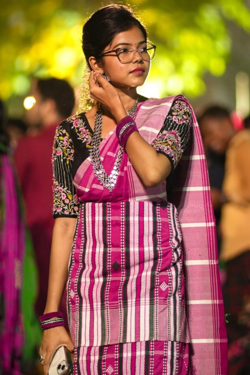 Traditional Pink Lumang Fhuta Saree
