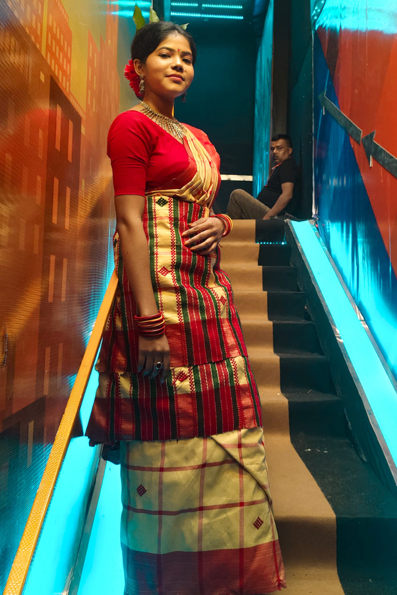 Traditional Yellow and Red Lumang Fhuta Saree