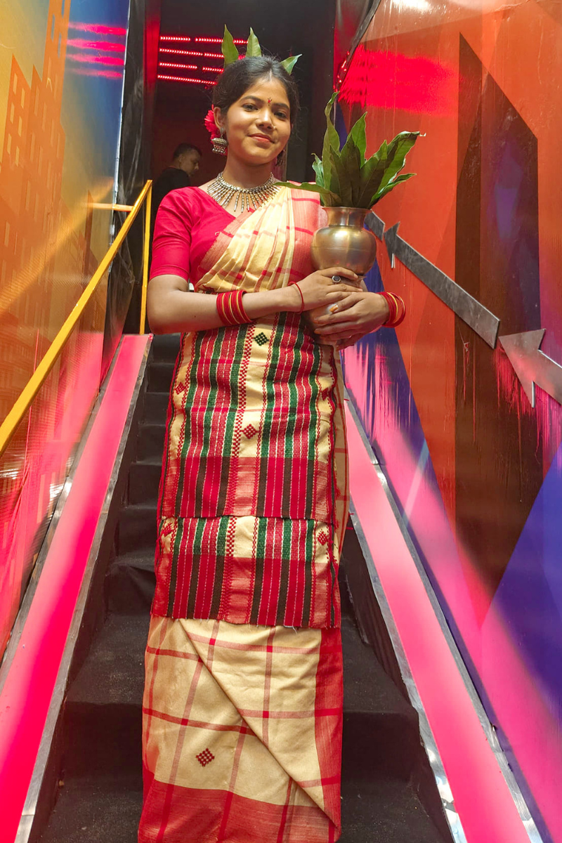 Traditional Yellow and Red Lumang Fhuta Saree