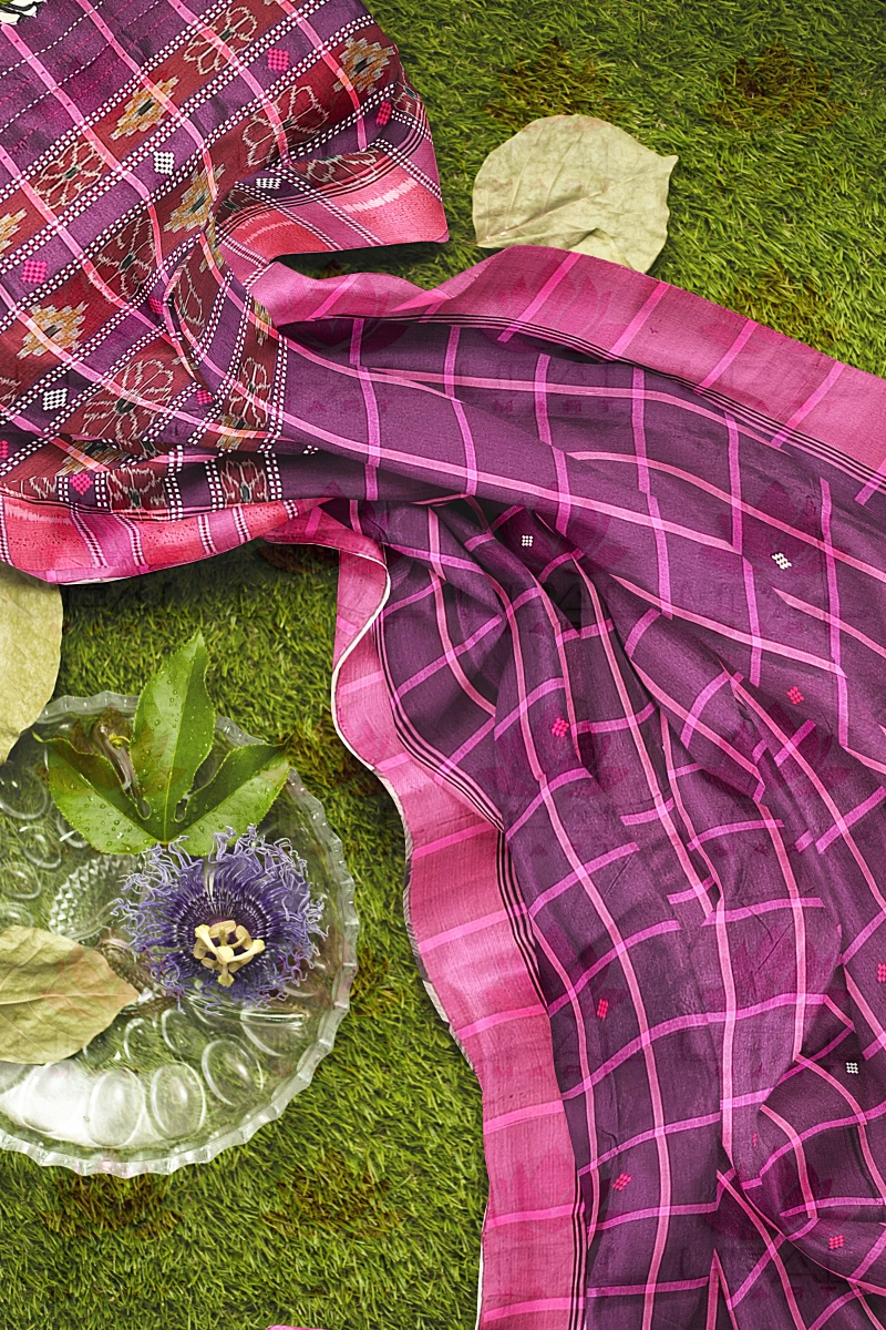 Pink and Purple Silk Saree