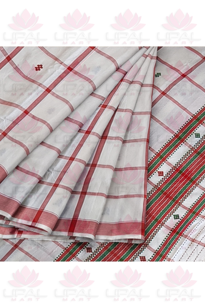 Handwoven White & Red Checkered Lumang Futa Kacha