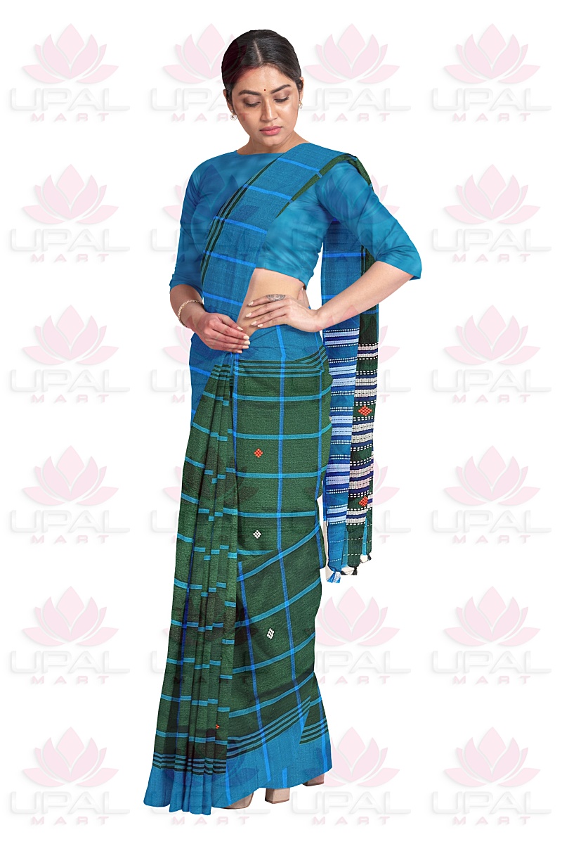 Green Checked Lumang Futa Saree