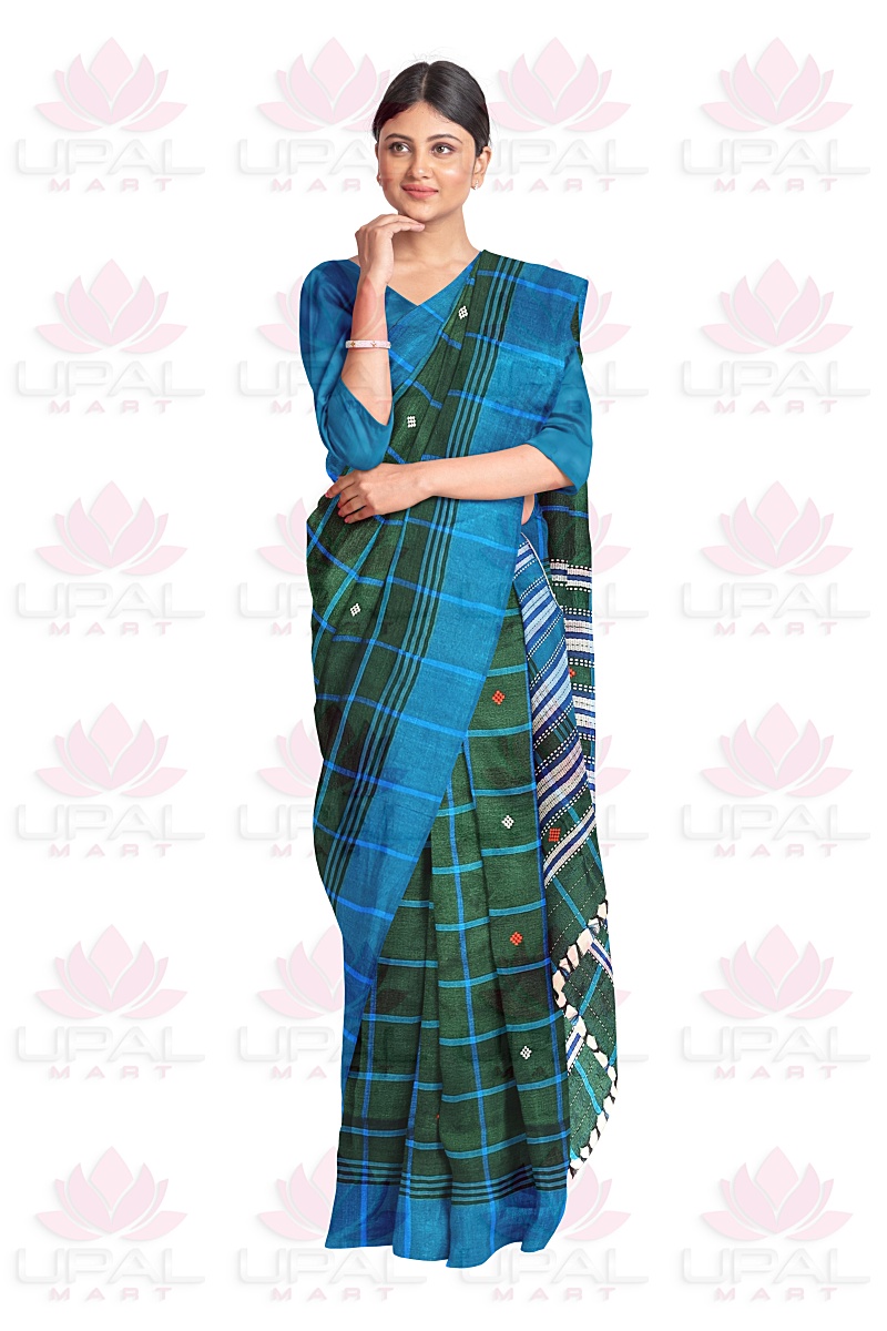 Green Checked Lumang Futa Saree