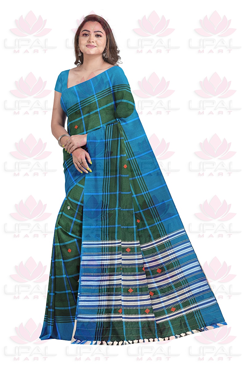 Green Checked Lumang Futa Saree