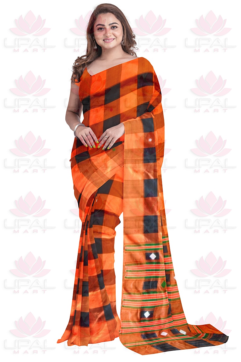 Checkered Orange and Black Saree