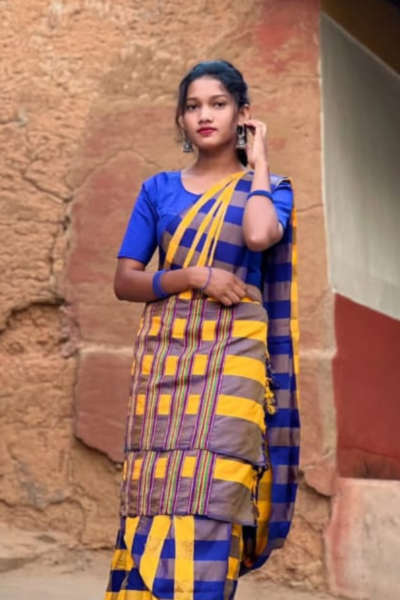 Santhal Traditional Tusar Jhal Saree