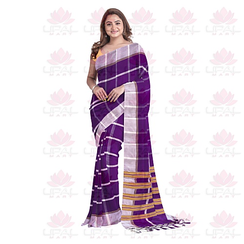 Purple and White Santhal Tribal Saree