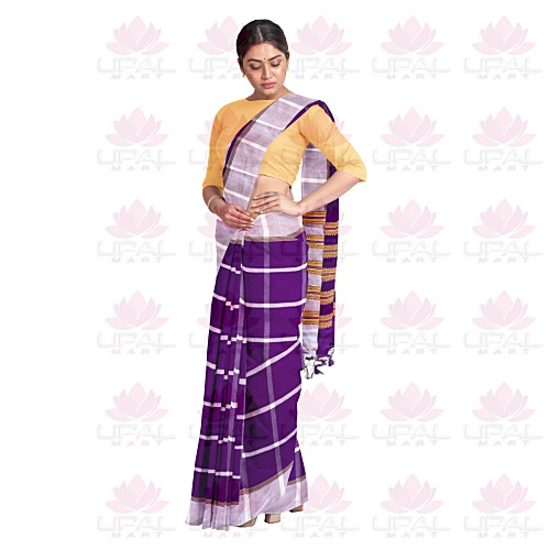 Purple and White  Santhal Tribal Saree