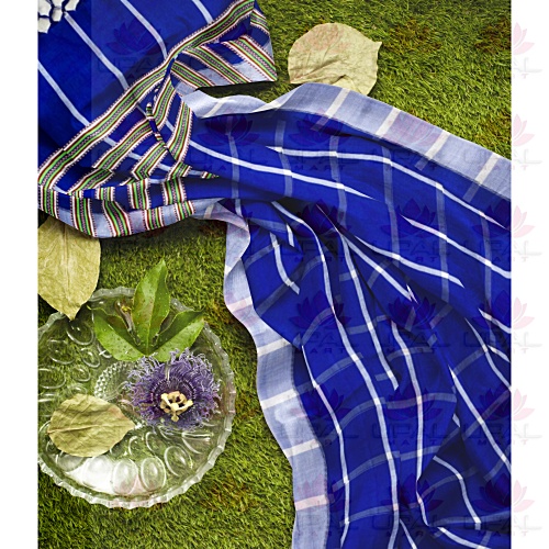 Blue with White Striped Saree