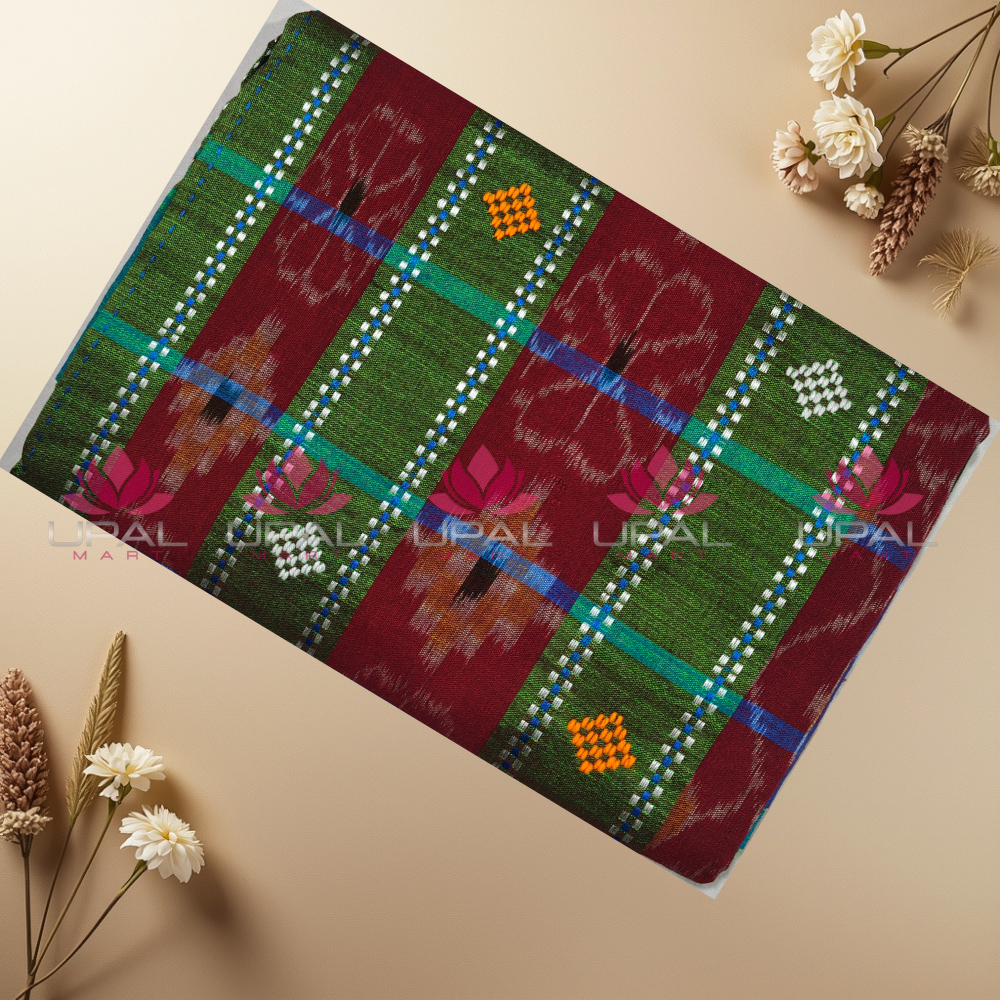 Green & Blue Checkered Lumang Phuta Saree