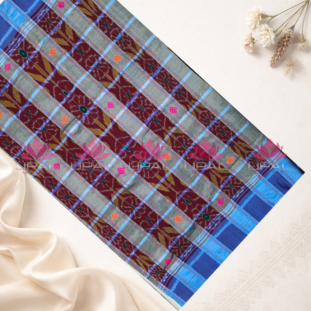 Blue Checked Lumang Phuta Saree