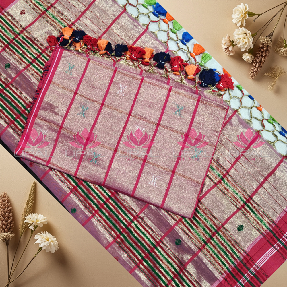 Traditional Tissue Cotton Saree & Kacha/Dhoti For Couple