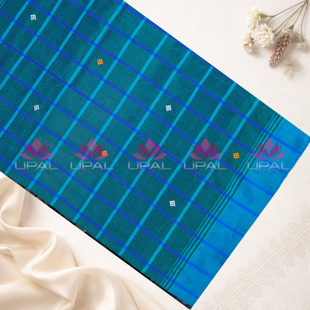 Blue Checked Lumang Phuta  Saree