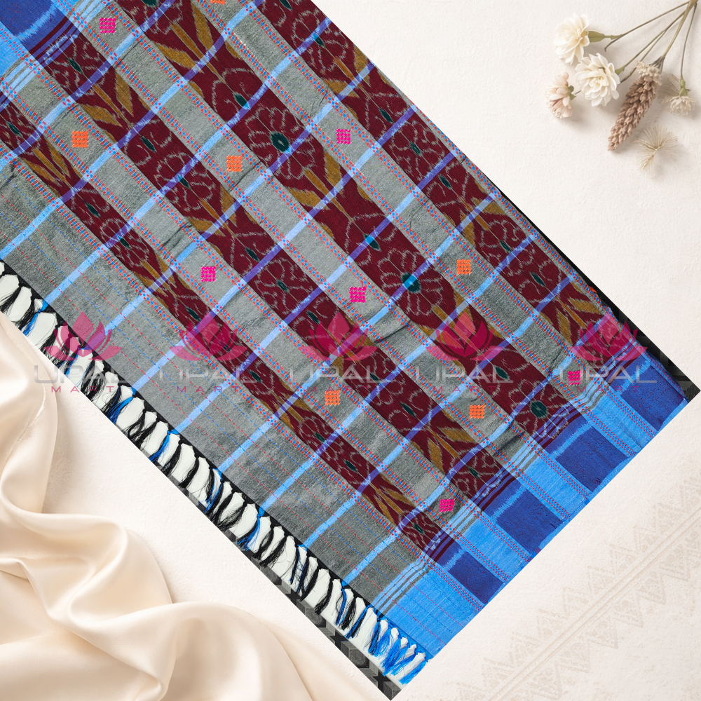 Blue Checked Lumang Phuta Saree