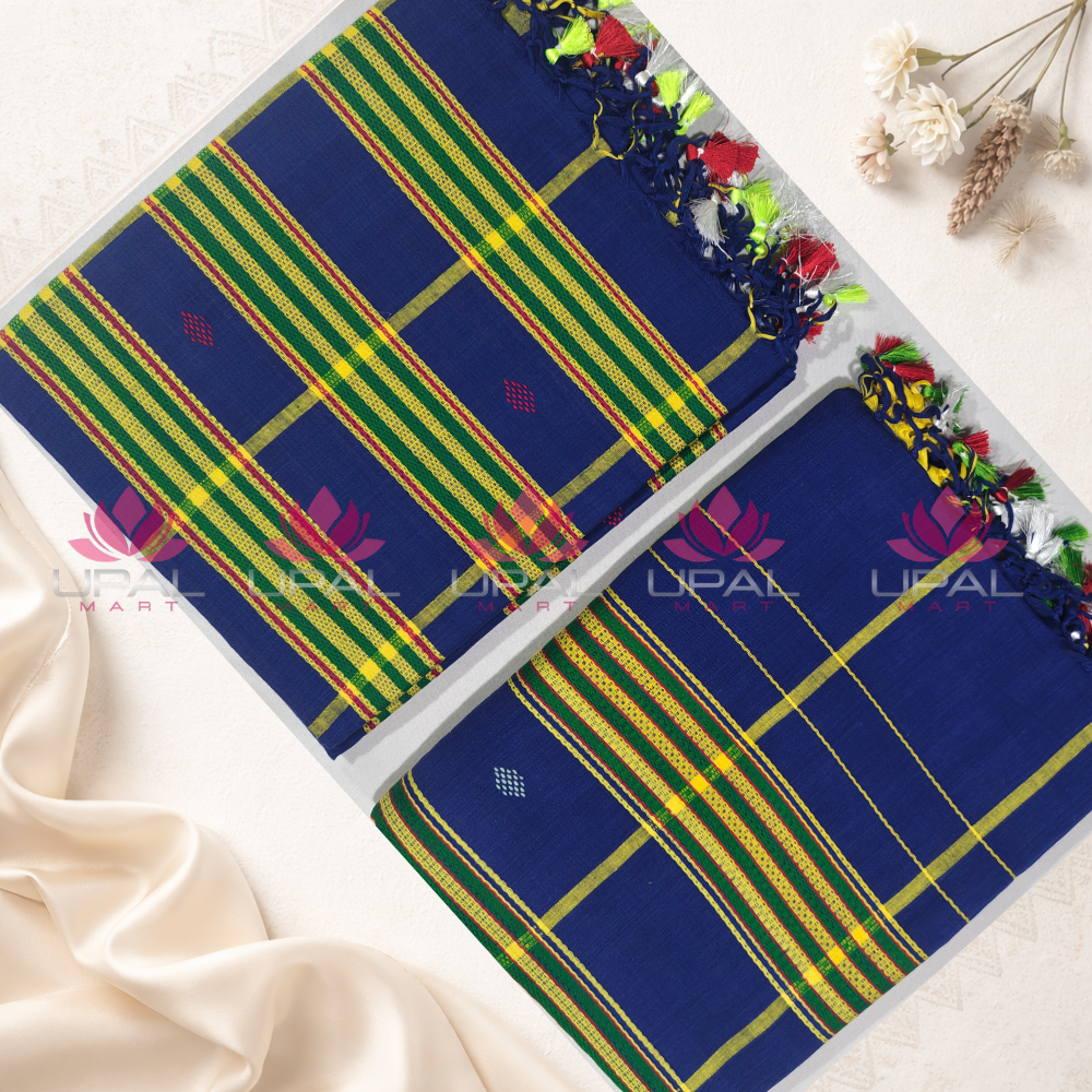 Blue Cotton Handloom Saree & Kacha/Dhoti For Couple