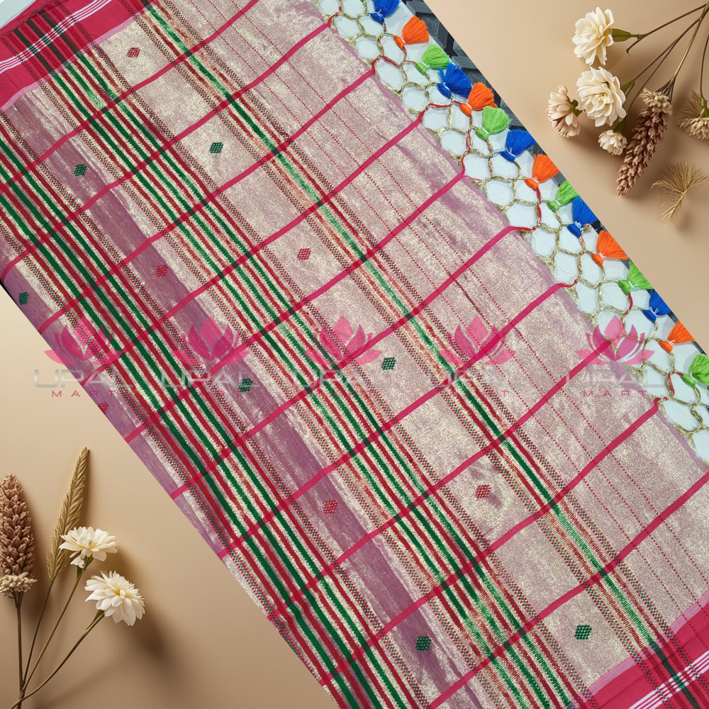 Traditional Tissue Cotton Saree & Kacha/Dhoti For Couple