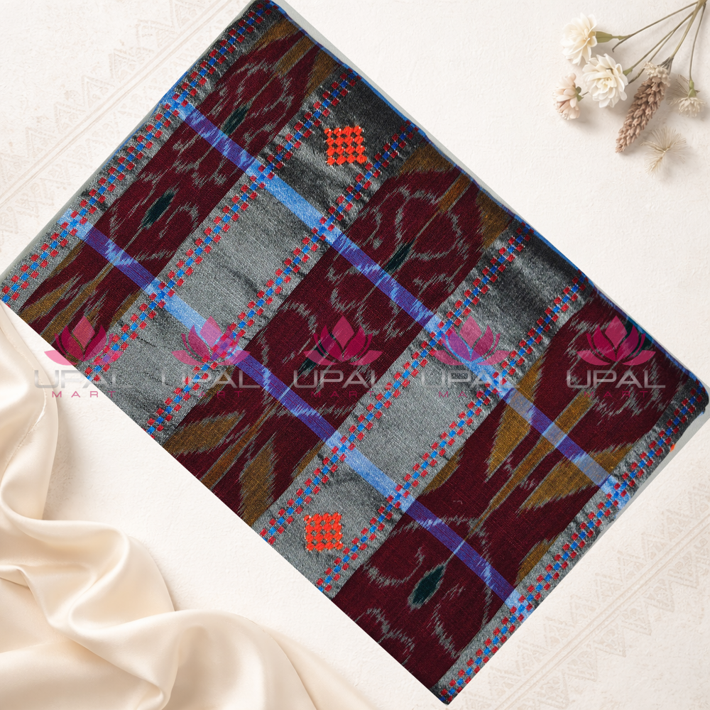 Blue Checked Lumang Phuta Saree
