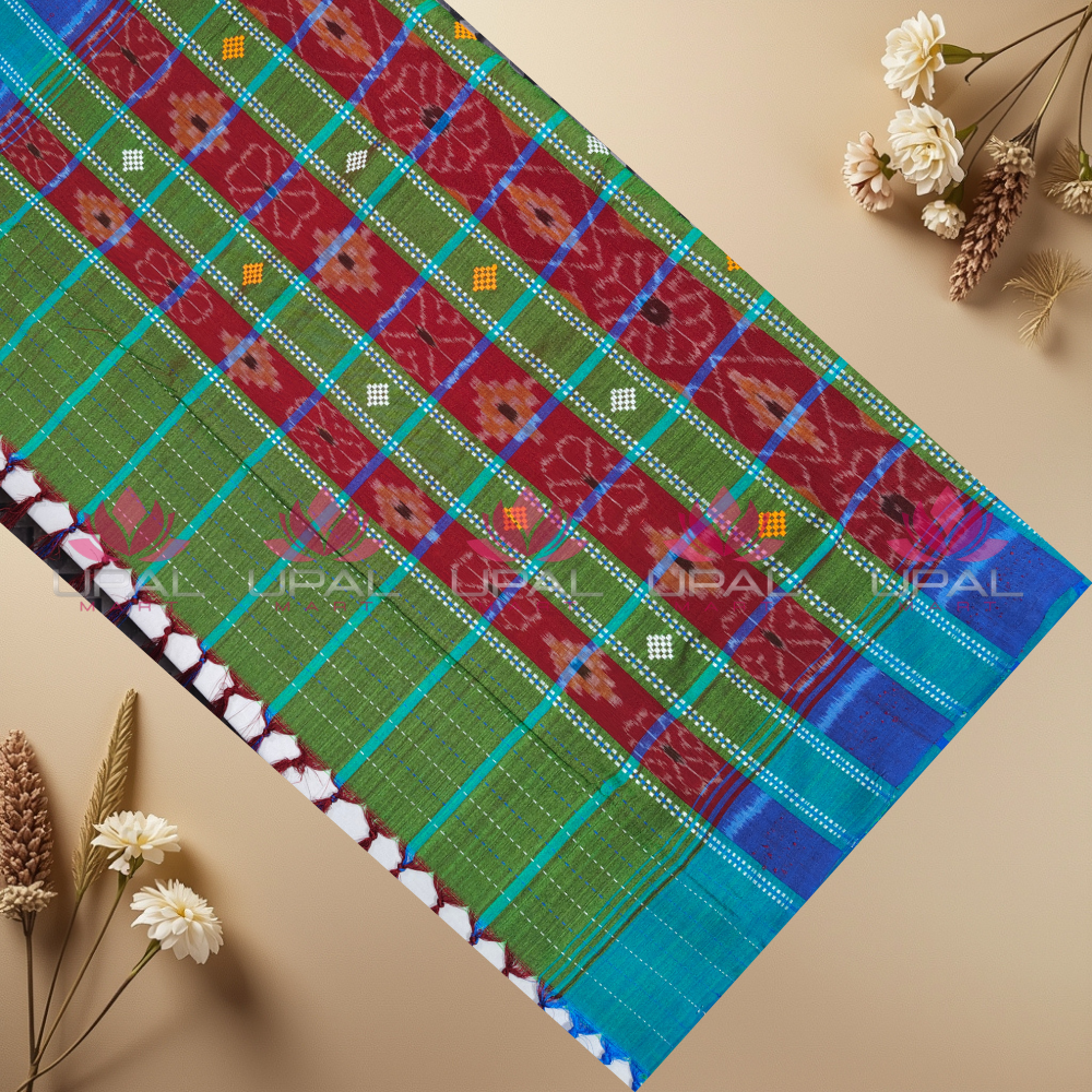 Green & Blue Checkered Lumang Phuta Saree