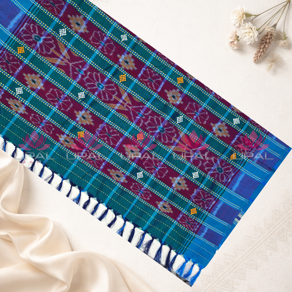 Blue Checked Lumang Phuta  Saree