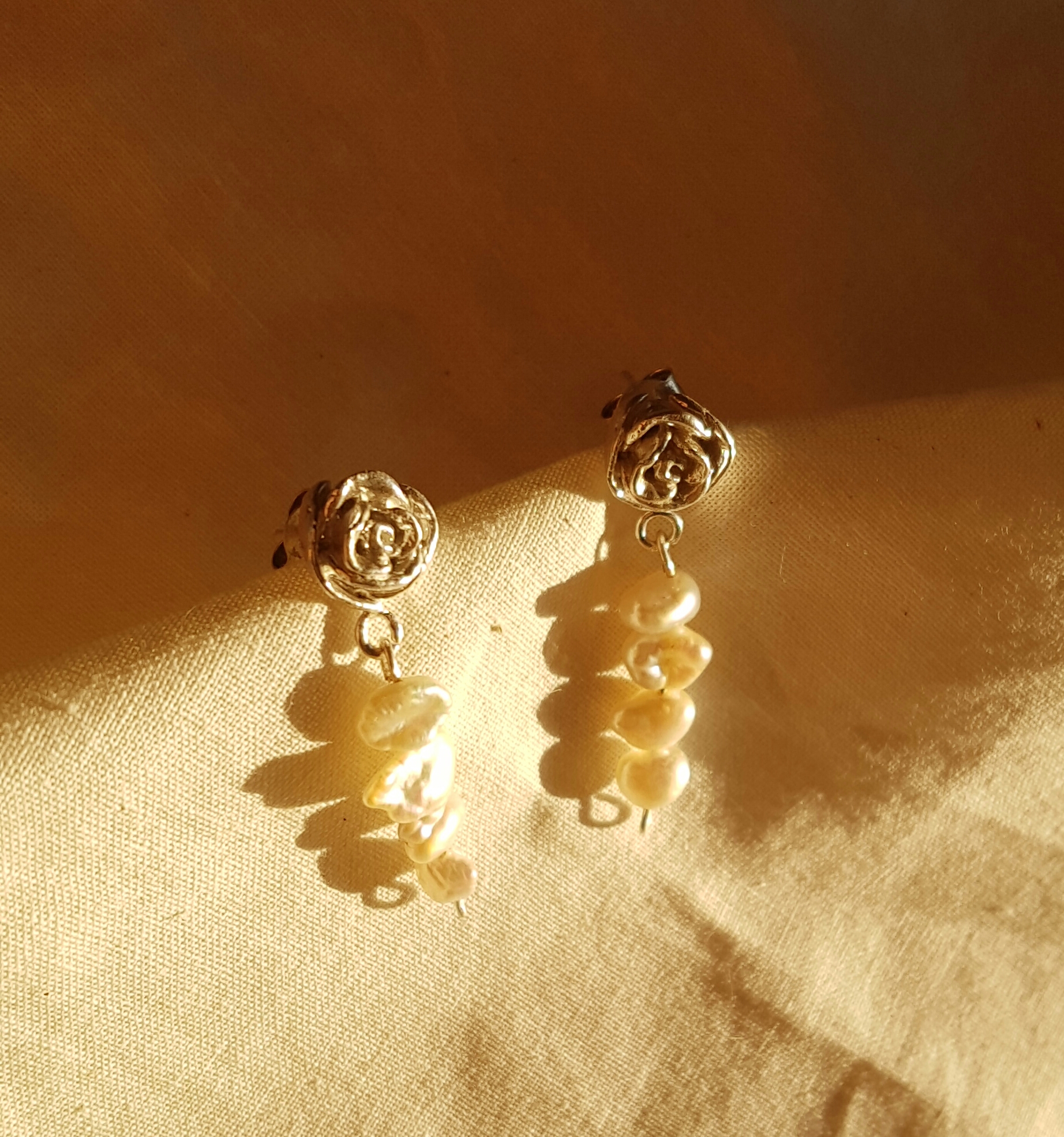 Pendientes plata rosa pequeña R4 y perlas