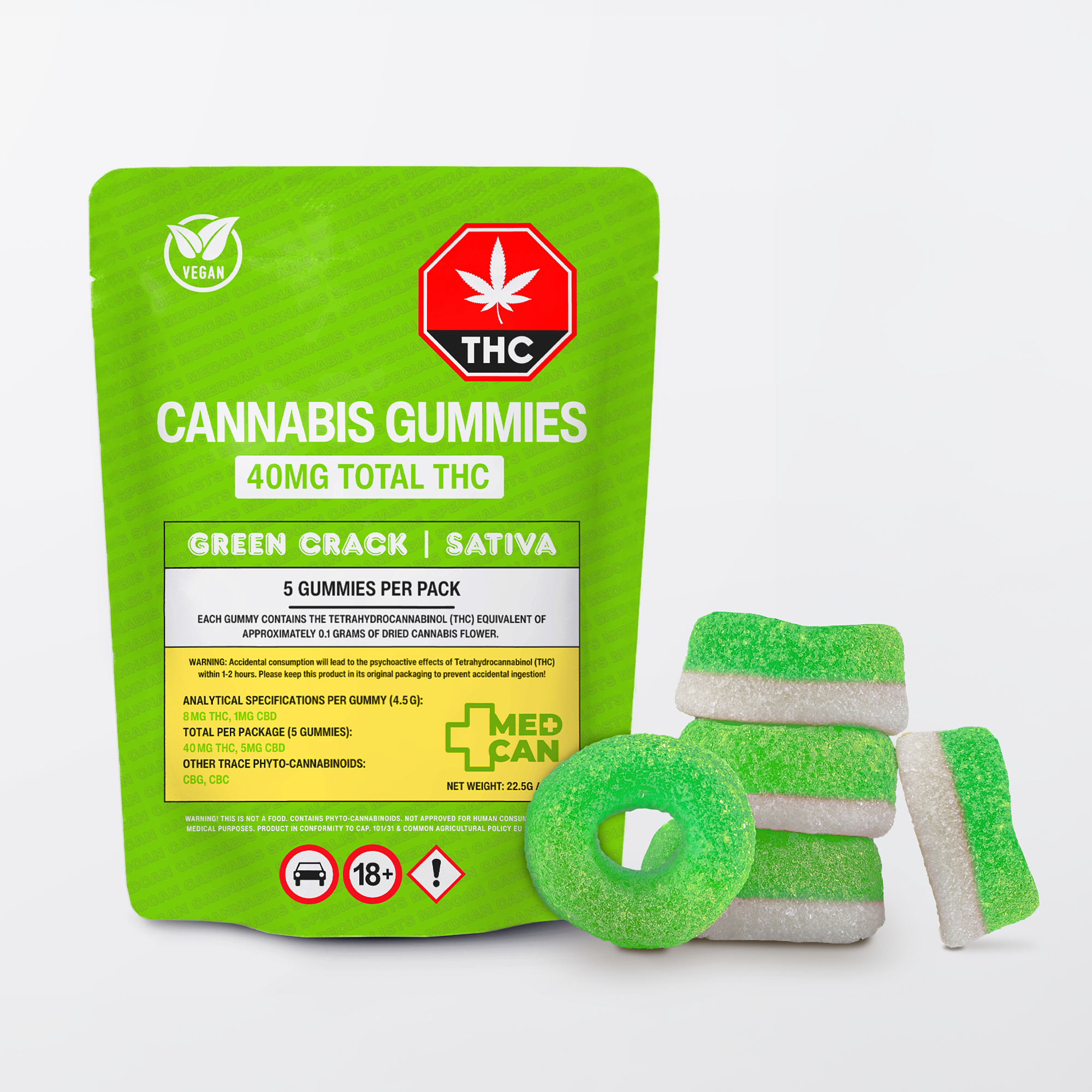 Green Crack Sativa Cannabis Gummies (40Mg THC / 5 PCS)