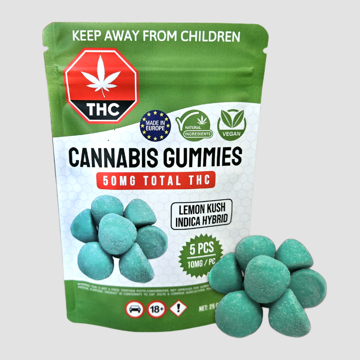 Lemon Kush Indica Cannabis Gummies (50Mg THC / 5 PCS)