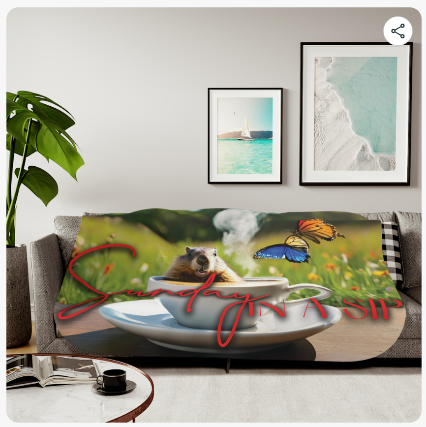  Groundhog in a Cup of Cuppa Sherpa Blanket 