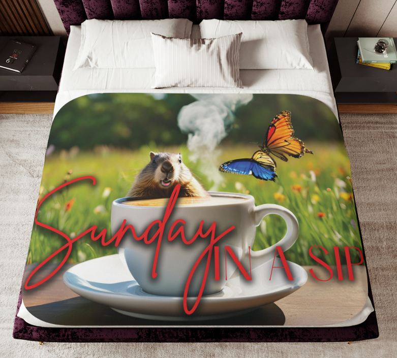  Groundhog in a Cup of Cuppa Sherpa Blanket 