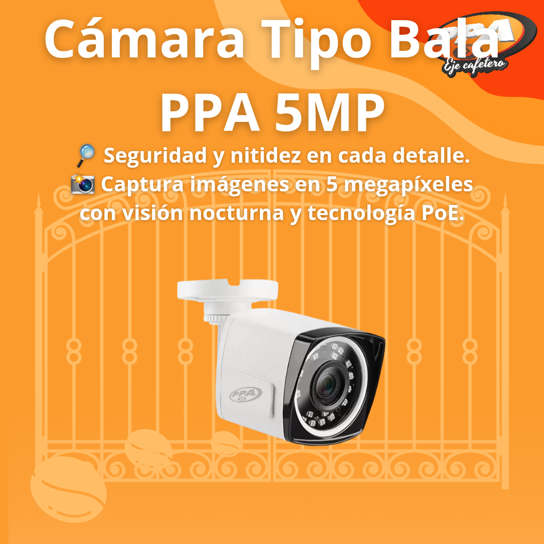 Cámara Bullet IP PPA 5MP – Lente 3.6mm, LED Infrarrojo, PoE, IP67